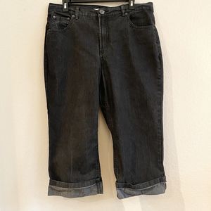 BandolinoBlu Women's SZ 16 Capri Leg Dark Wash‎ Black Cropped Cuffs Jeans